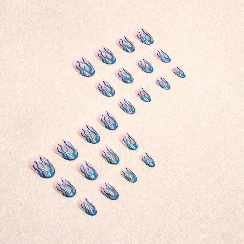 Wholesale Blue Green Gradient Aurora Flame Round Toe Short Nail Stickers